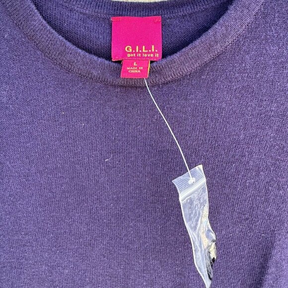G.I.L.I. Womens Purple & Black Long Sleeve Cotton Blend Knit Sweater Top Size L - Picture 4 of 8